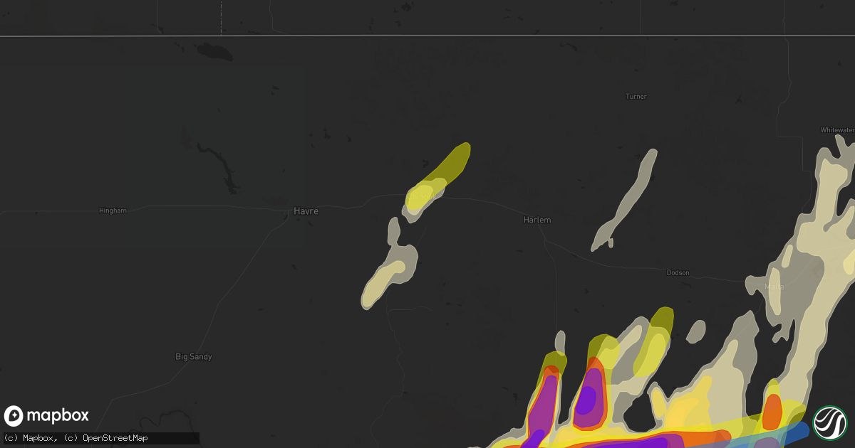Hail map in Chinook, MT on June 9, 2021