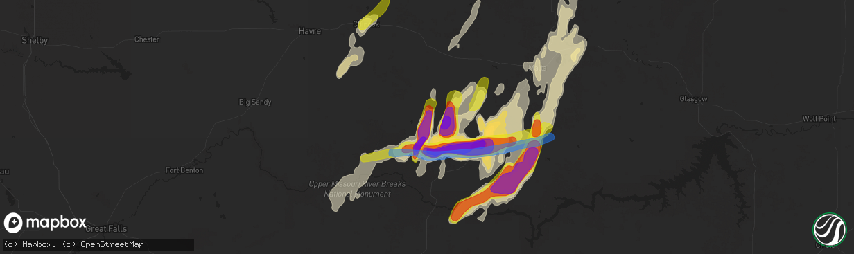 Hail map in Hays, MT on June 9, 2021