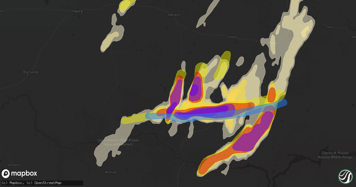 Hail map in Hays, MT on June 9, 2021