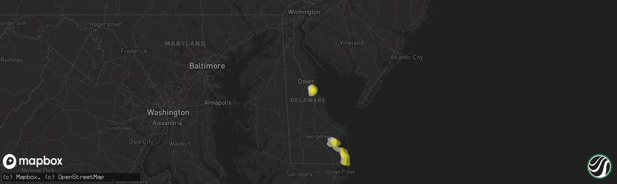 Hail map in Magnolia, DE on June 9, 2021