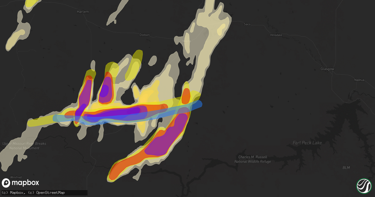 Hail map in Malta, MT on June 9, 2021
