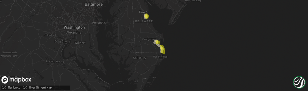 Hail map in Millsboro, DE on June 9, 2021