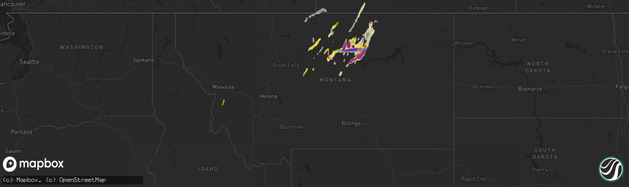 Hail map in Montana on June 9, 2021