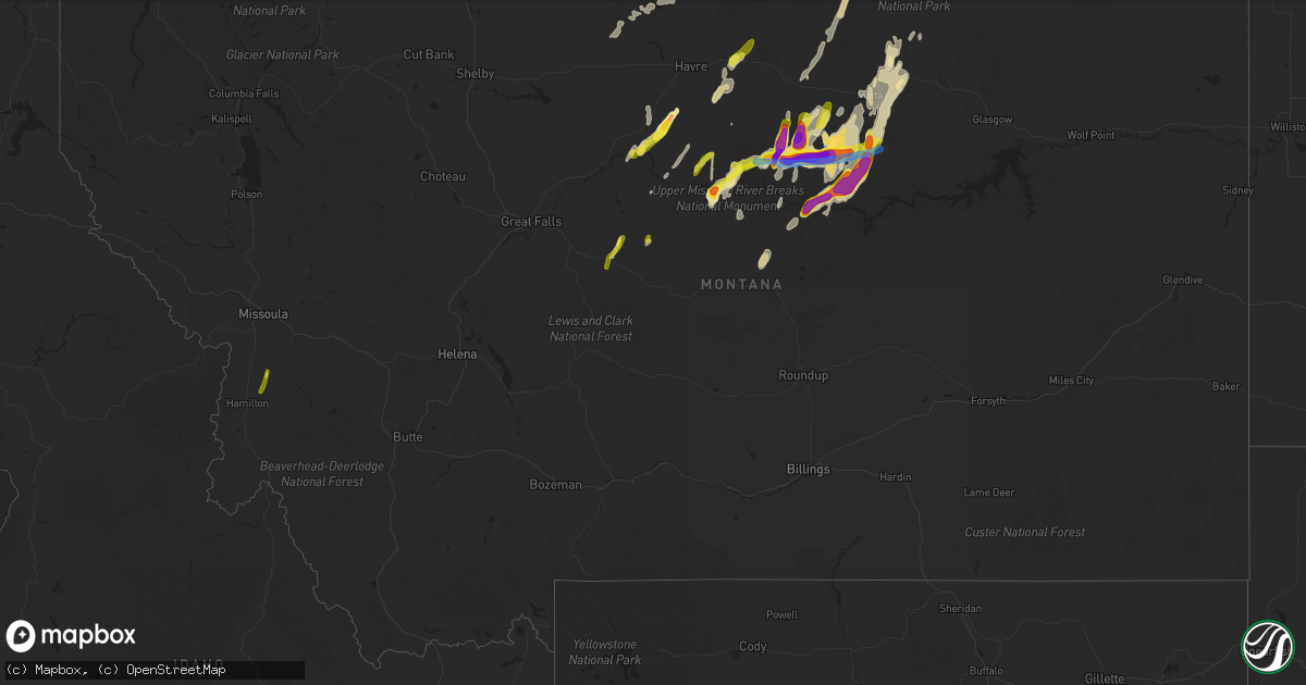 Hail map in Montana on June 9, 2021
