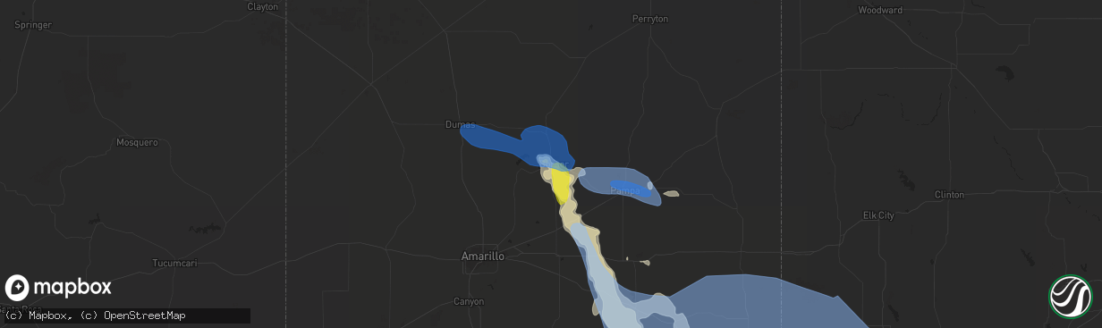 Hail map in Borger, TX on June 9, 2022