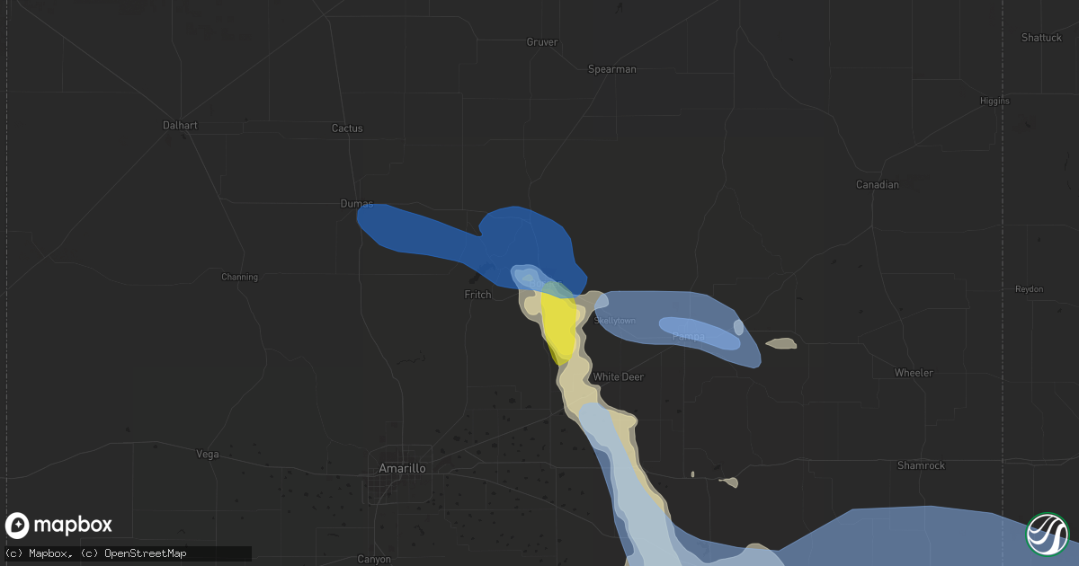 Hail map in Borger, TX on June 9, 2022