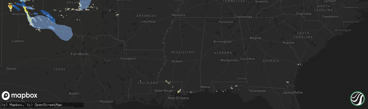 Hail map in Mississippi on June 9, 2022