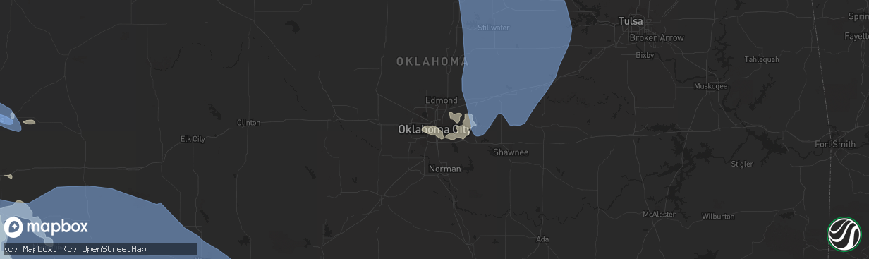 Hail map in Oklahoma City, OK on June 9, 2022