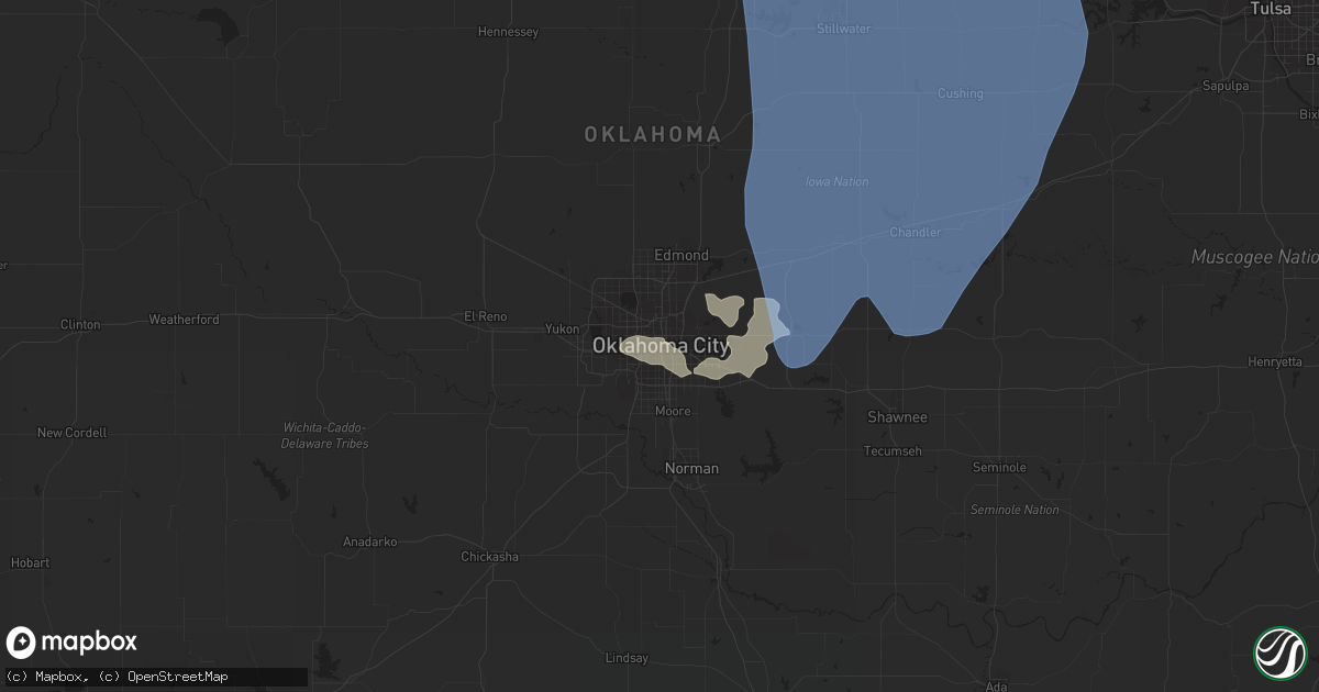 Hail map in Oklahoma City, OK on June 9, 2022