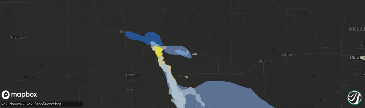 Hail map in Pampa, TX on June 9, 2022