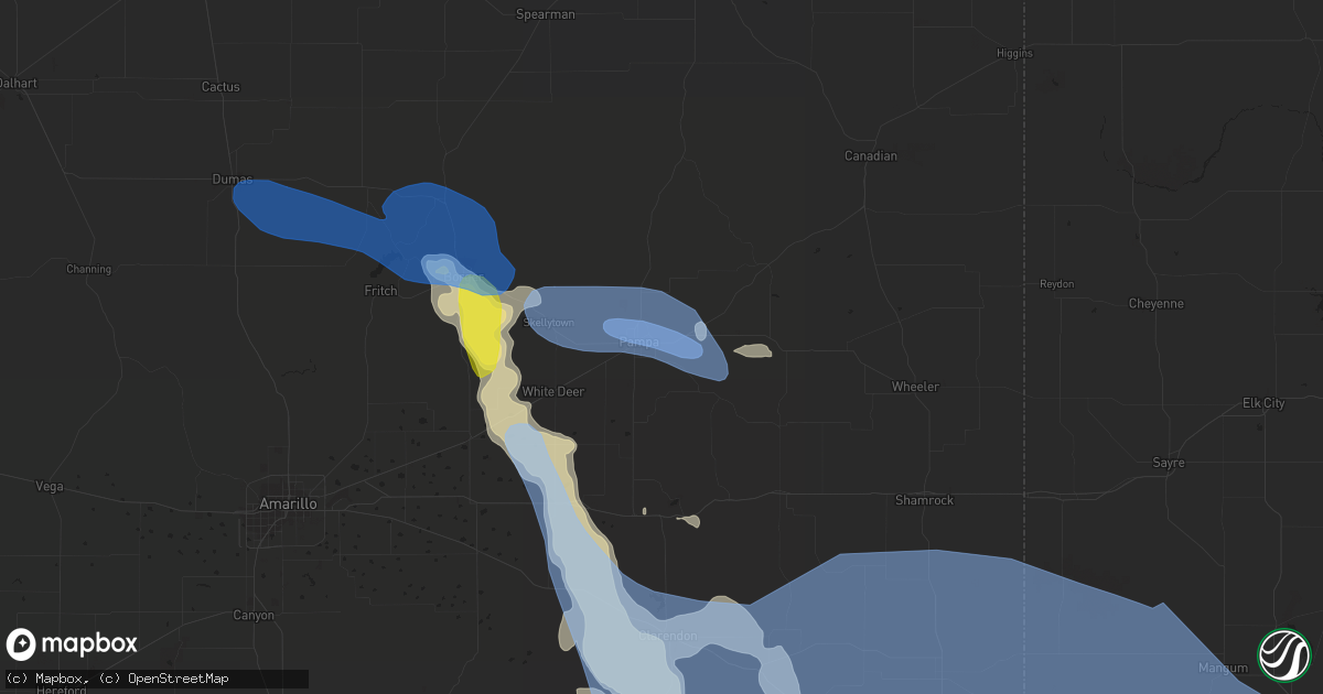 Hail map in Pampa, TX on June 9, 2022