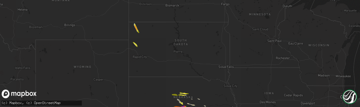 Hail map in South Dakota on June 9, 2022