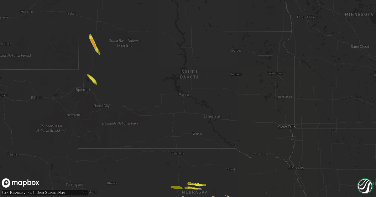 Hail map in South Dakota on June 9, 2022