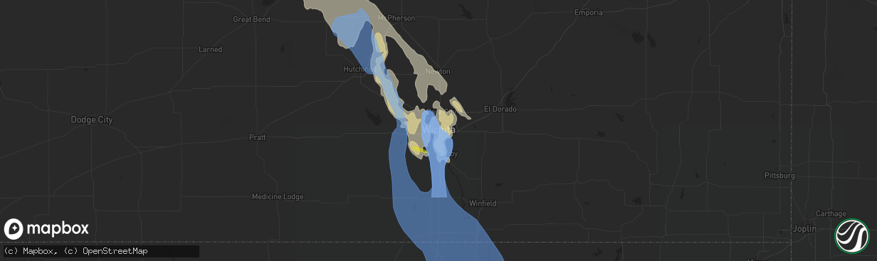 Hail map in Wichita, KS on June 9, 2022