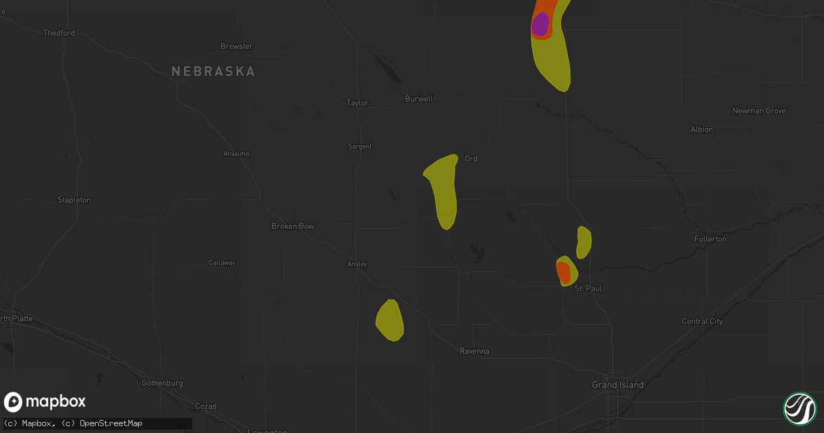 Hail map in Arcadia, NE on June 9, 2023