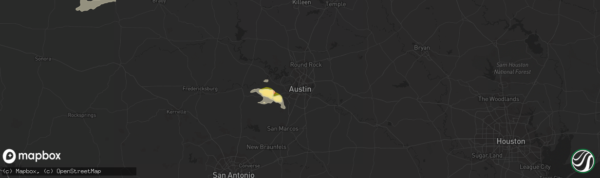 Hail map in Austin, TX on June 9, 2023