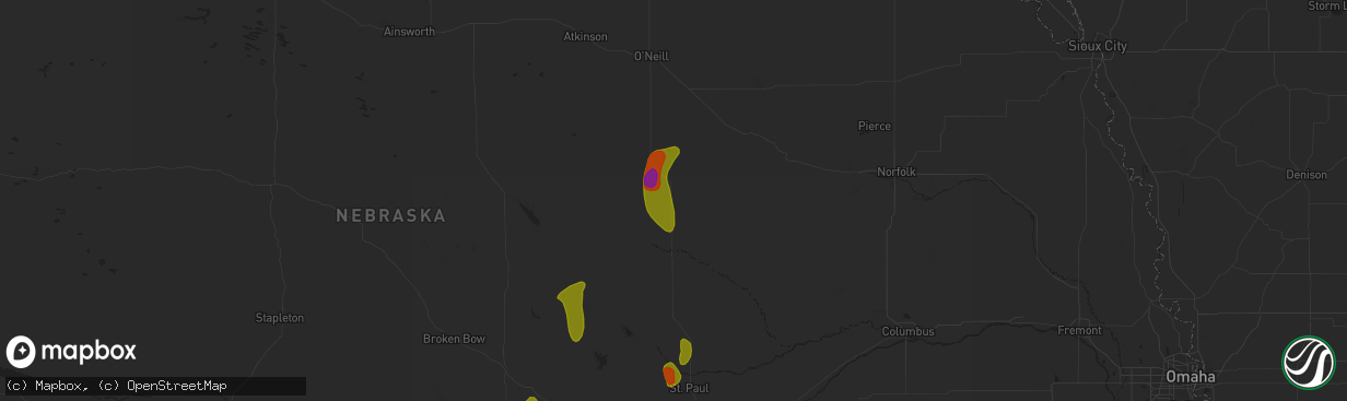 Hail map in Bartlett, NE on June 9, 2023