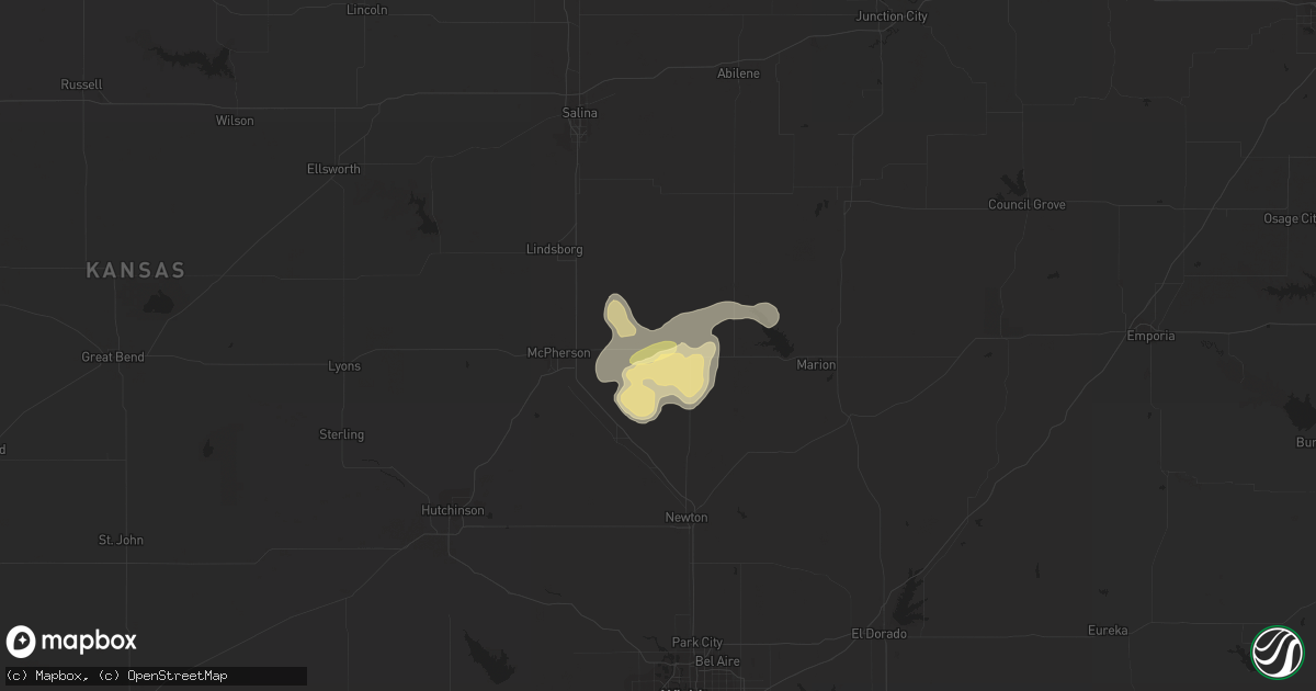 Hail map in Canton, KS on June 9, 2023