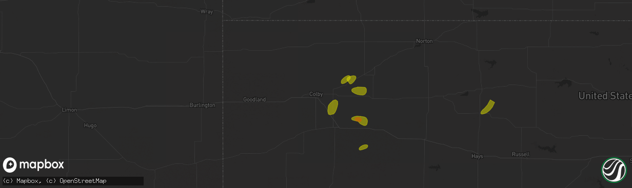 Hail map in Colby, KS on June 9, 2023