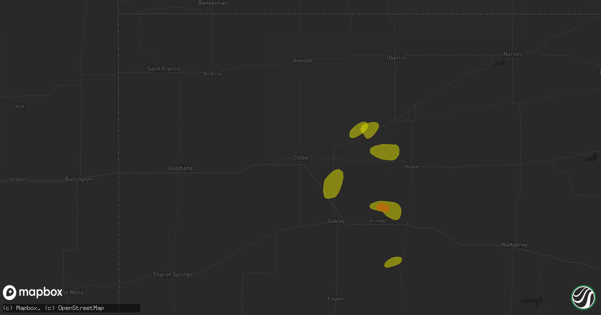 Hail map in Colby, KS on June 9, 2023