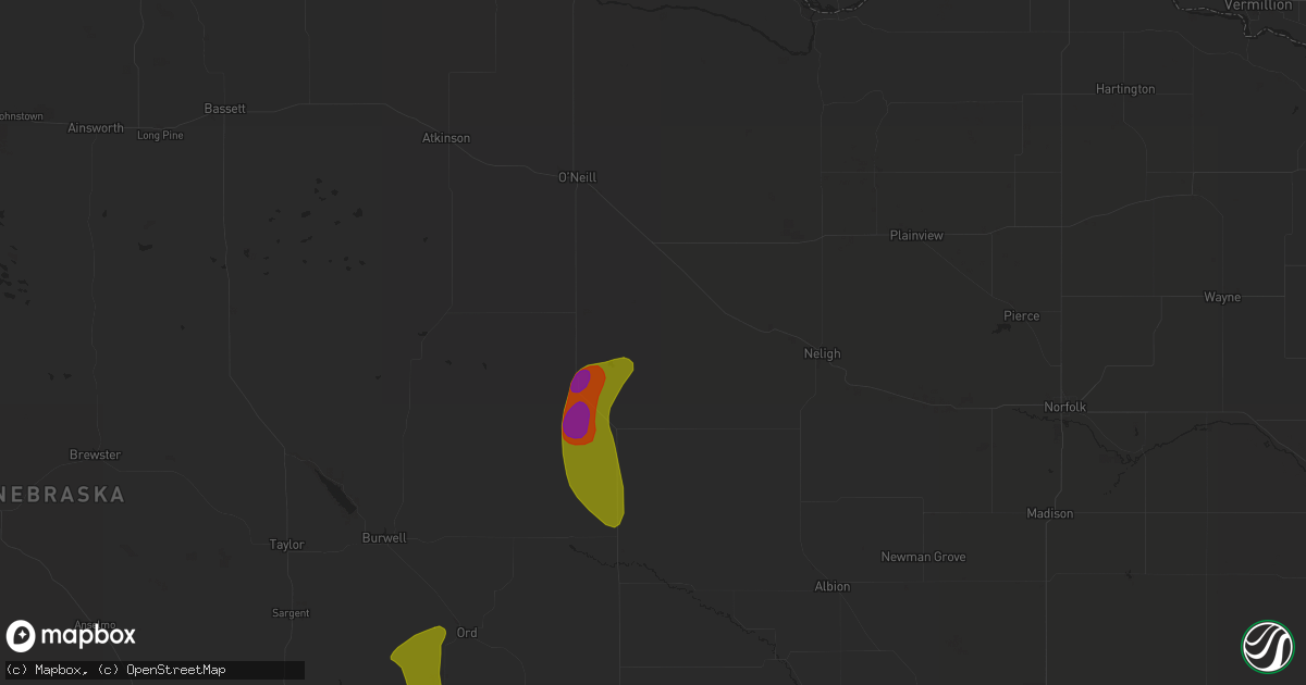 Hail map in Ewing, NE on June 9, 2023