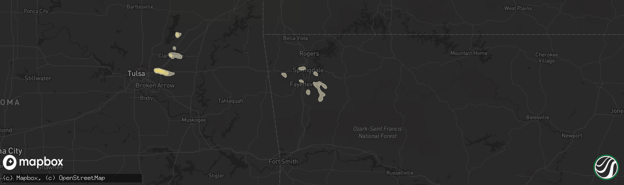 Hail map in Fayetteville, AR on June 9, 2023