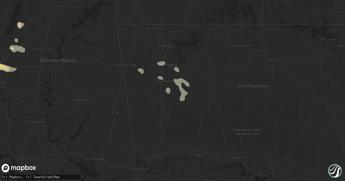 Hail map in Fayetteville, AR on June 9, 2023