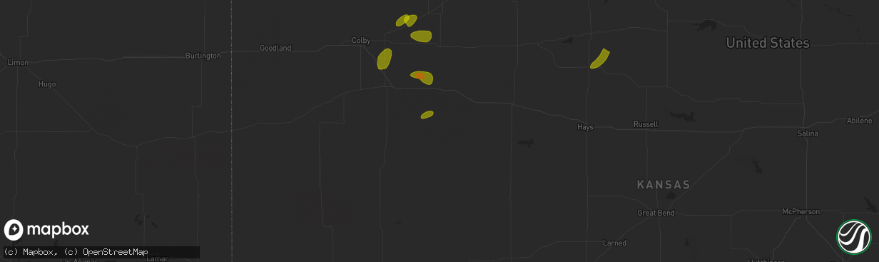 Hail map in Gove, KS on June 9, 2023