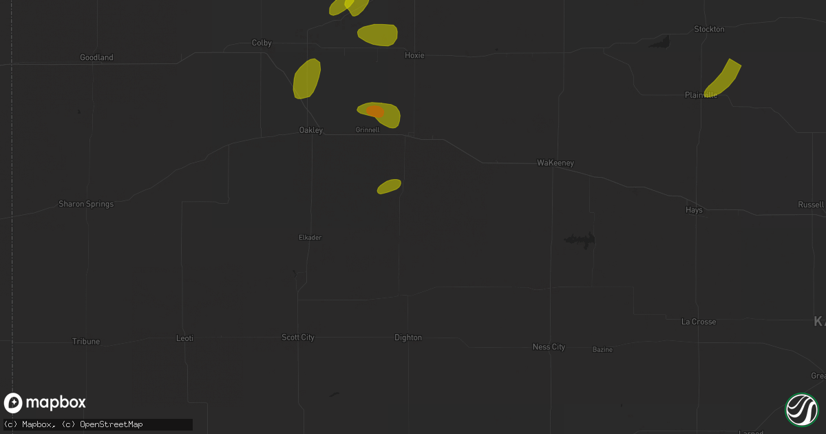 Hail map in Gove, KS on June 9, 2023