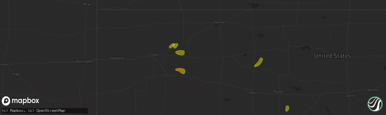 Hail map in Hoxie, KS on June 9, 2023