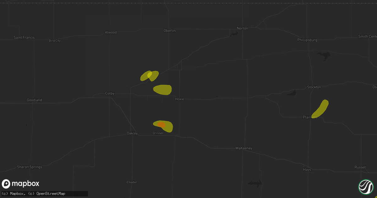 Hail map in Hoxie, KS on June 9, 2023