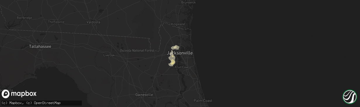 Hail map in Jacksonville, FL on June 9, 2023