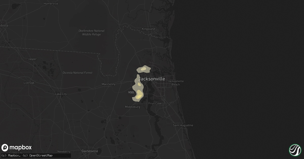 Hail map in Jacksonville, FL on June 9, 2023
