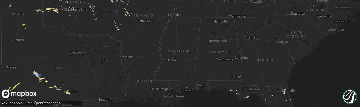 Hail map in Mississippi on June 9, 2023