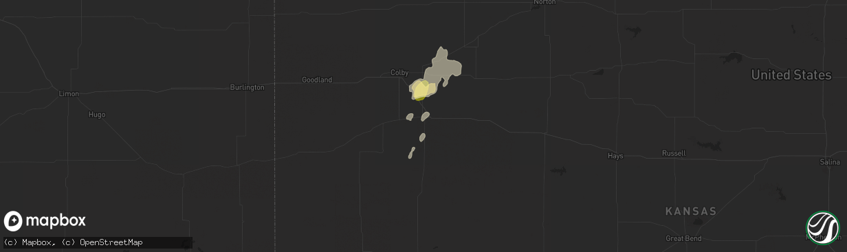Hail map in Oakley, KS on June 9, 2023