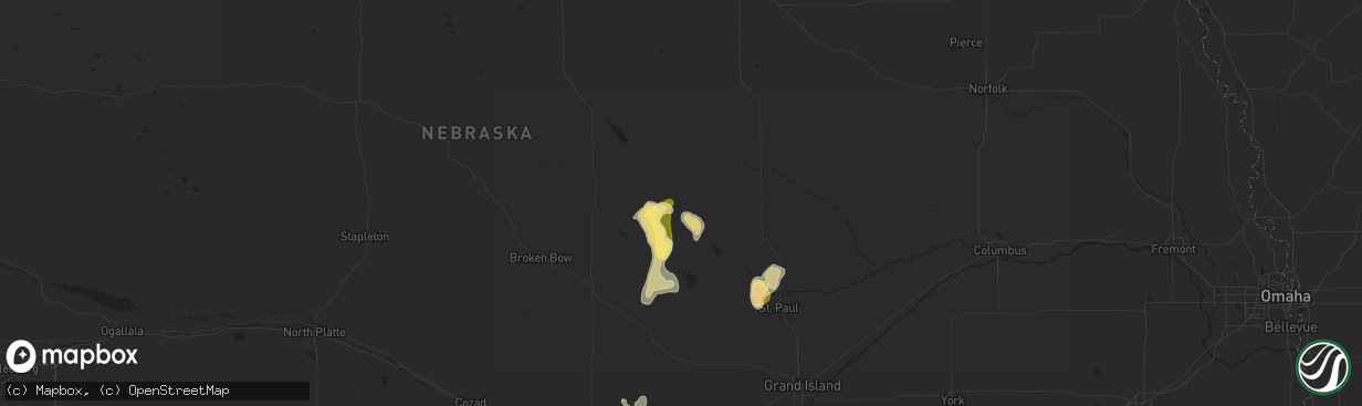 Hail map in Ord, NE on June 9, 2023