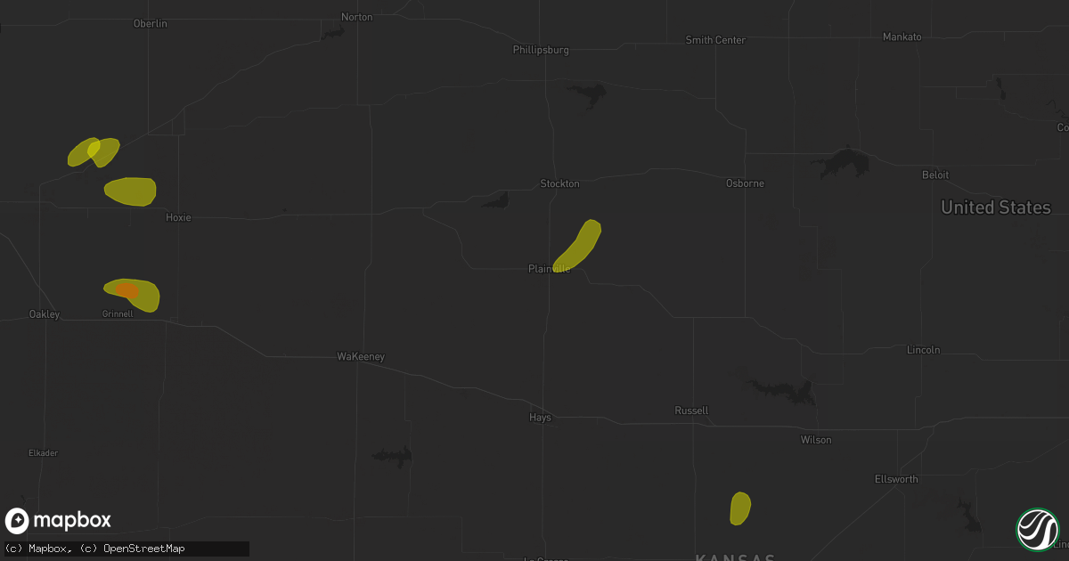 Hail map in Plainville, KS on June 9, 2023