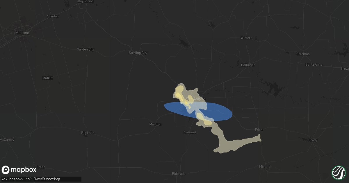 Hail map in San Angelo, TX on June 9, 2023