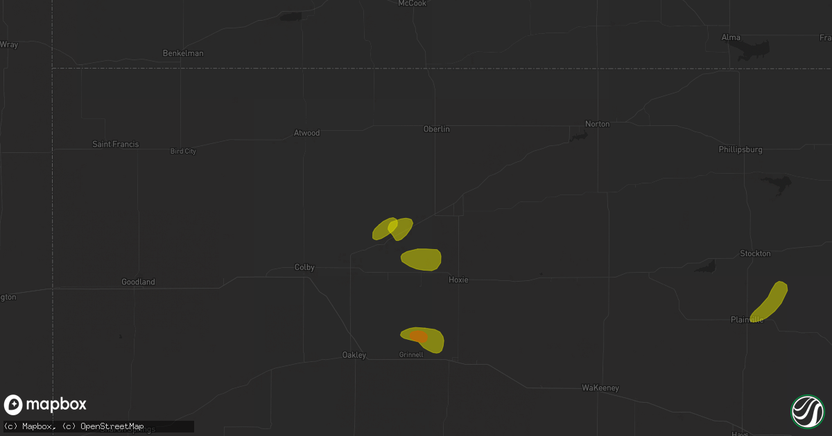 Hail map in Selden, KS on June 9, 2023