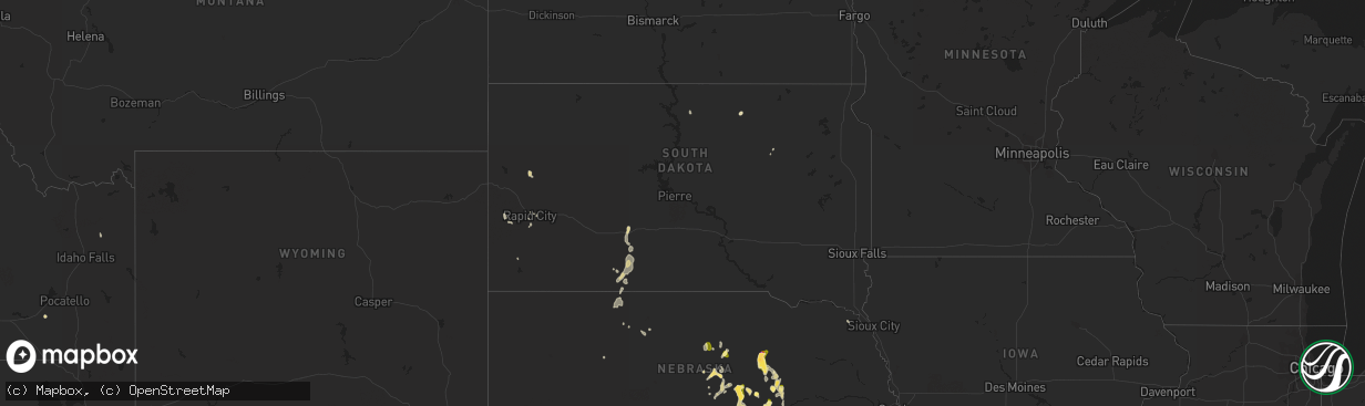 Hail map in South Dakota on June 9, 2023