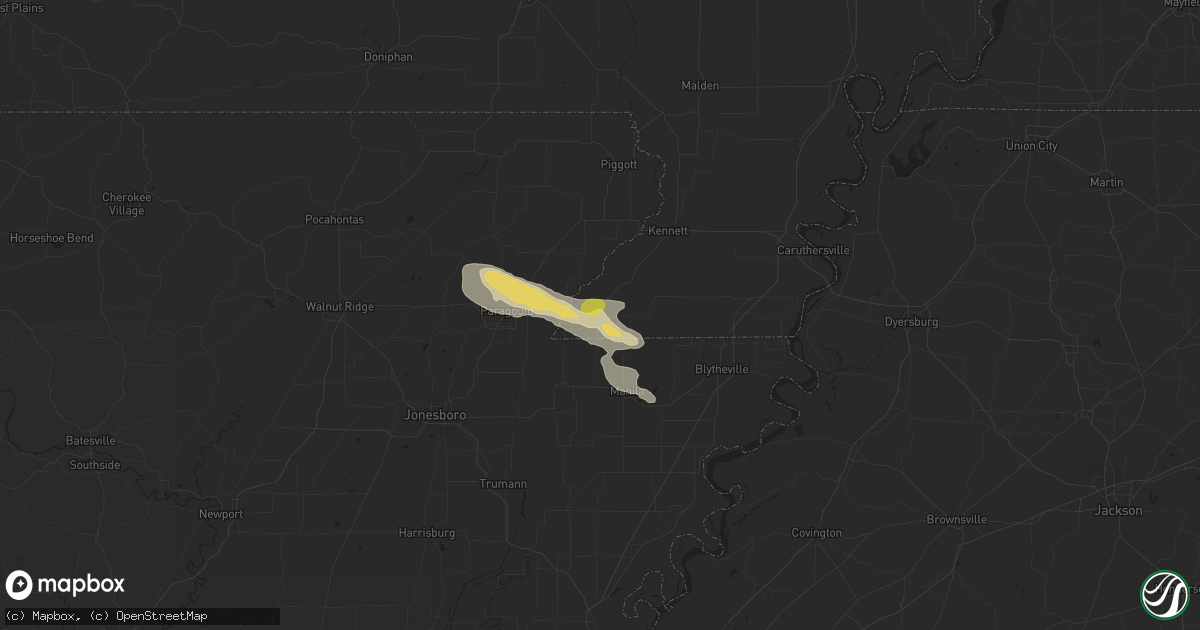 Hail map in Arbyrd, MO on June 9, 2024