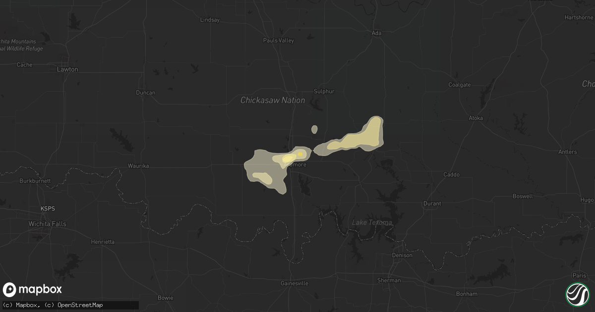 Hail map in Ardmore, OK on June 9, 2024