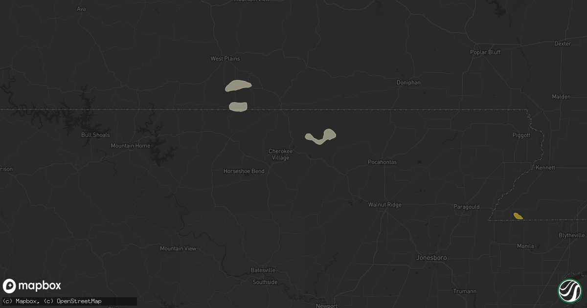 Hail map in Hardy, AR on June 9, 2024