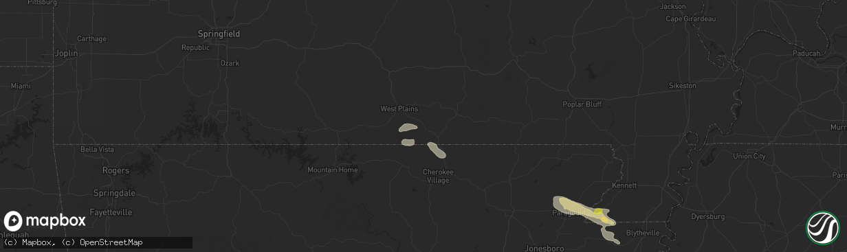 Hail map in Koshkonong, MO on June 9, 2024