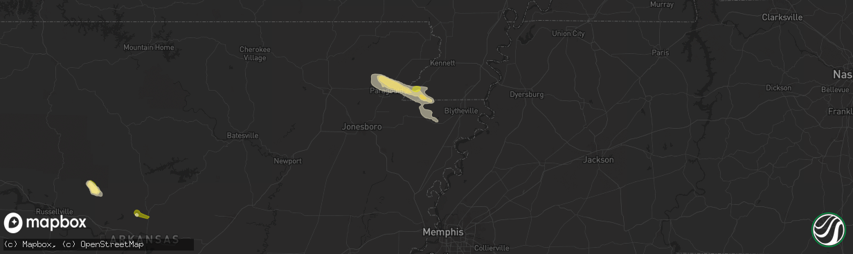 Hail map in Manila, AR on June 9, 2024