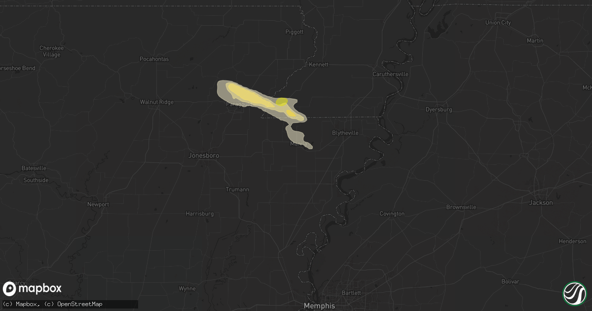 Hail map in Manila, AR on June 9, 2024