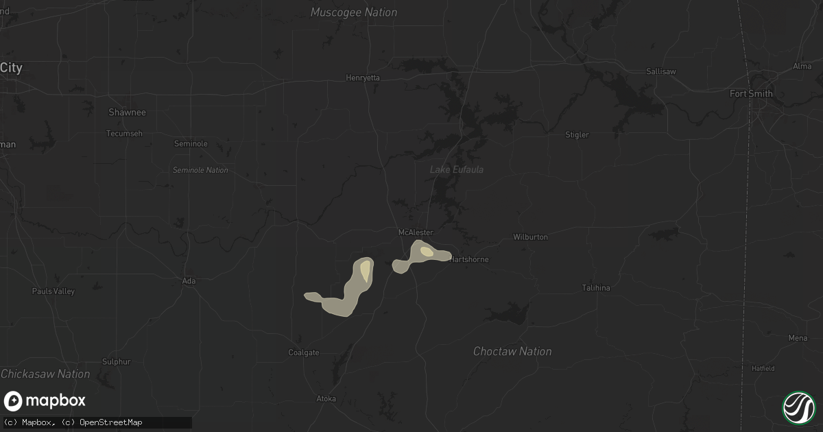 Hail map in Mcalester, OK on June 9, 2024