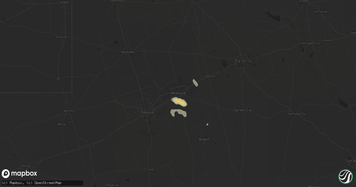 Hail map in Midland, TX on June 9, 2024