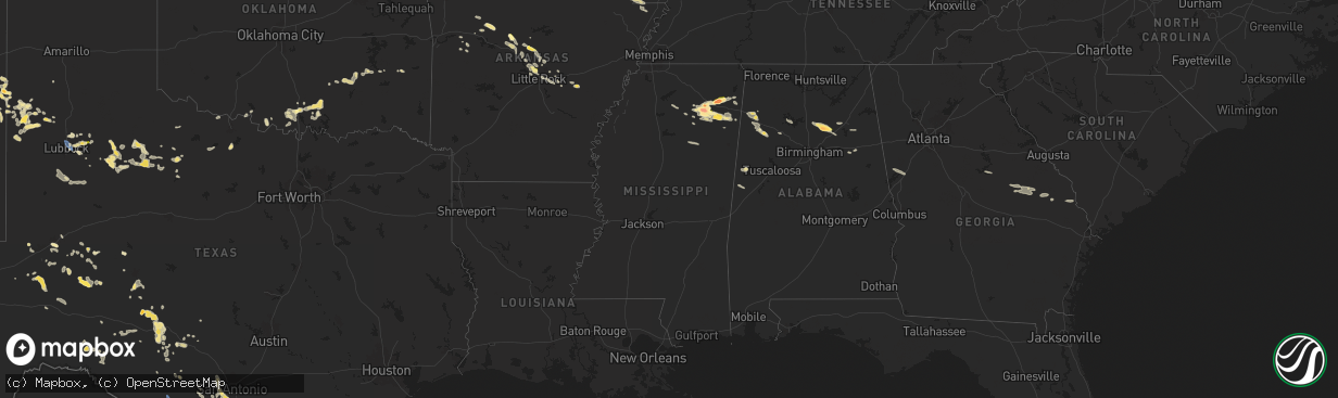 Hail map in Mississippi on June 9, 2024