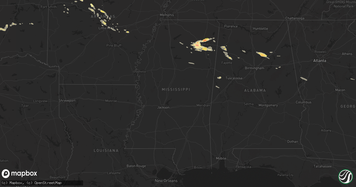 Hail map in Mississippi on June 9, 2024